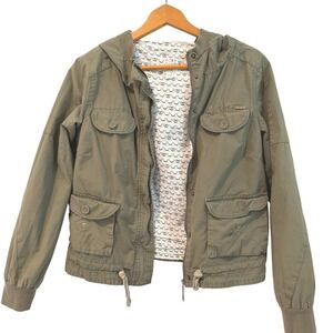 Roxy Olive Green Hooded Utility Jacket Multicolor Lined Drawstring S Lightweight